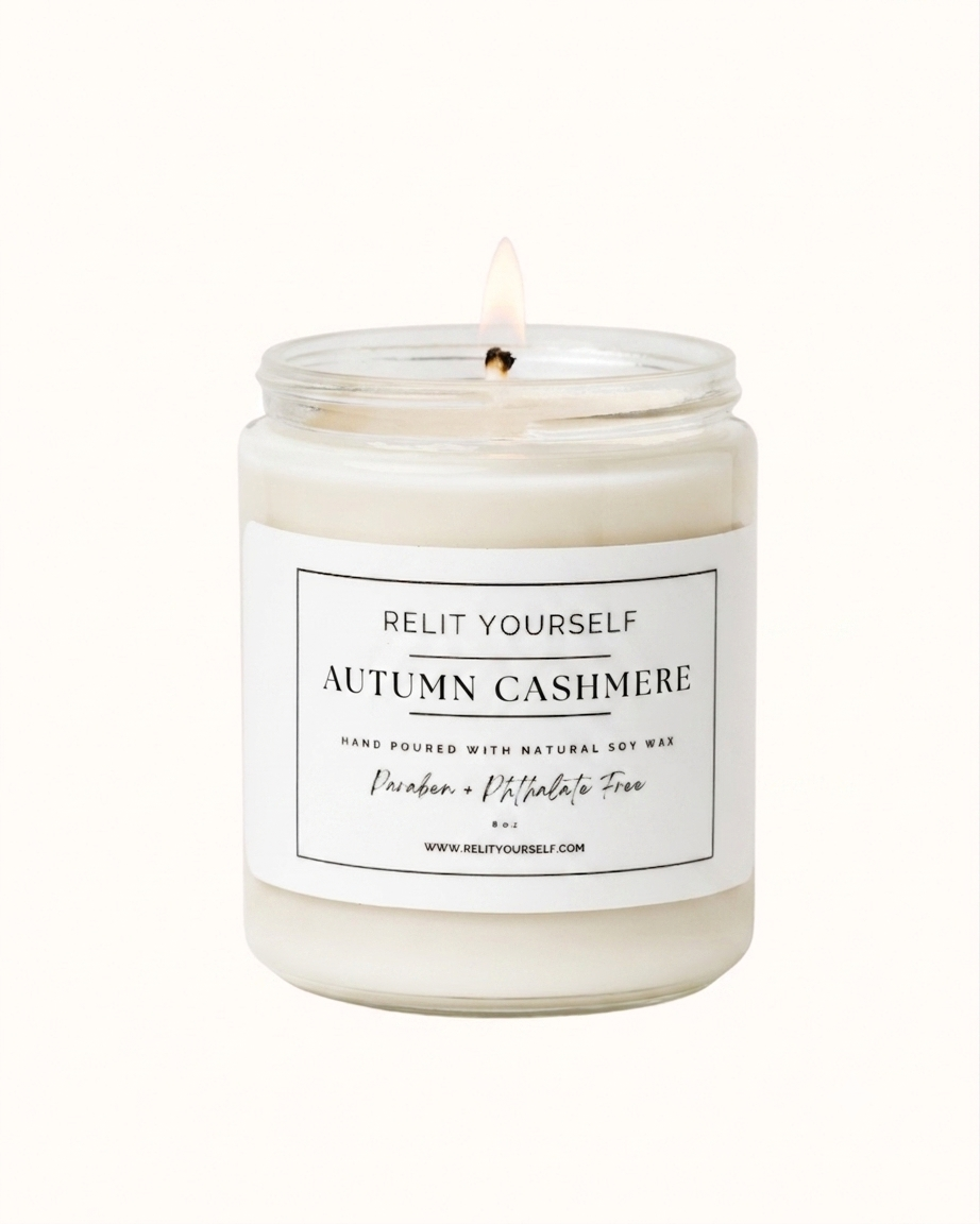 Autumn Cashmere | Pumpkin, Nutmeg & Cashmere Musk | 8oz Scented Soy Candle - Relit Yourself Candle & Co
