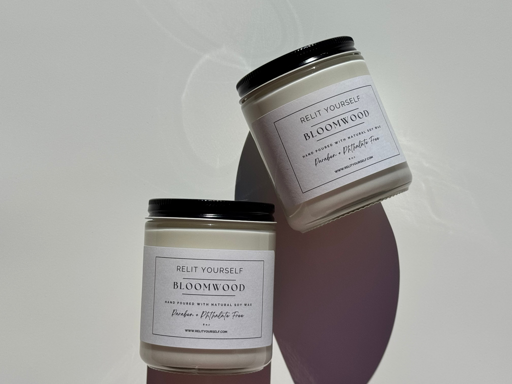 Bloomwood | Bergamot & Sandalwood | 8oz Scented Soy Candle - Relit Yourself Candle & Co