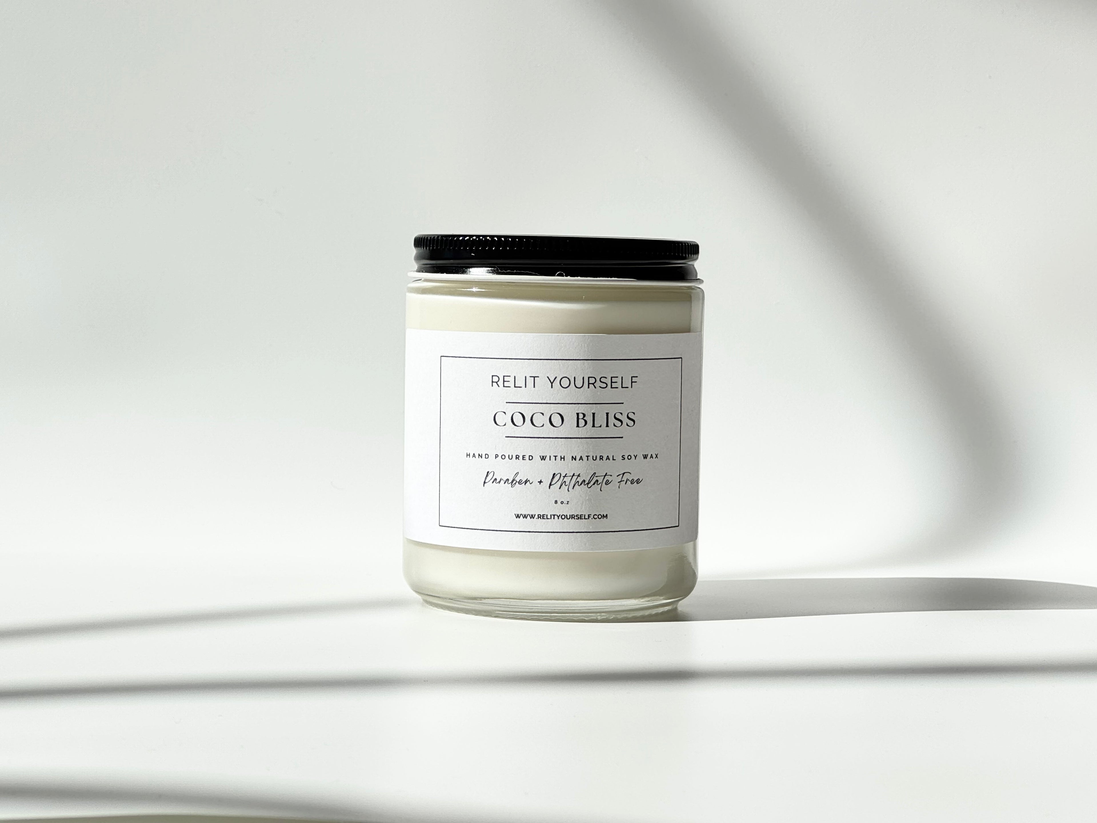 Coco Bliss | Coconut & Vanilla Sugar | 8oz Scented Soy Candle - Relit Yourself Candle & Co