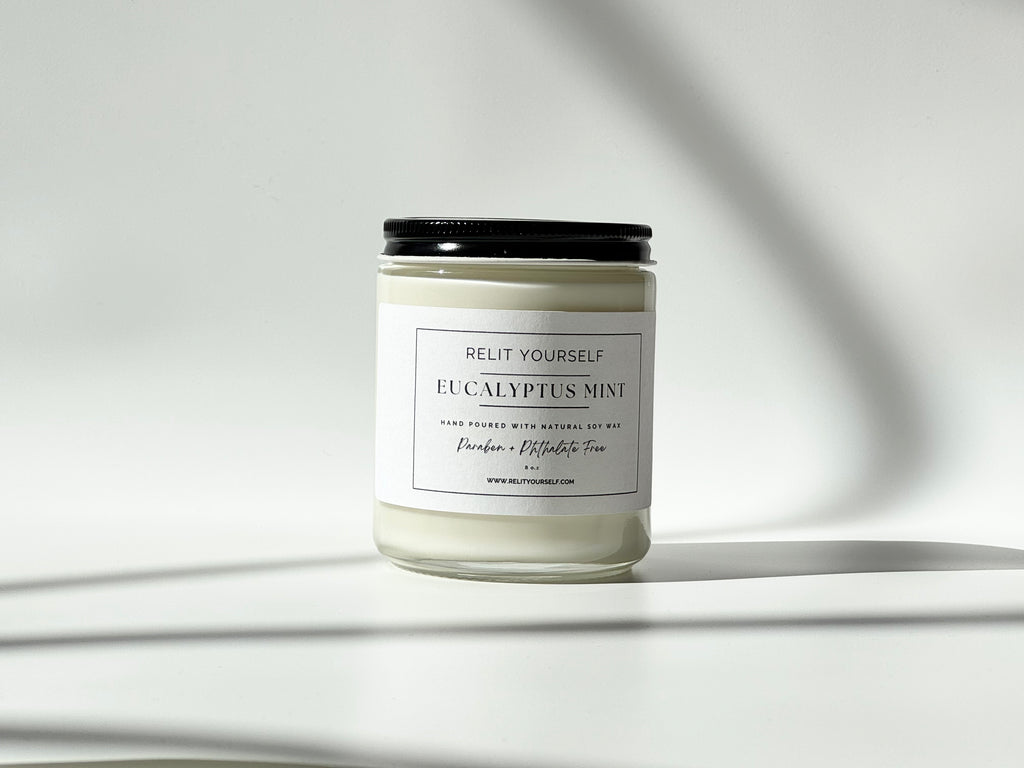 Eucalyptus Mint | Frosted Eucalyptus & Wild Mint | 8oz Scented Soy Candle - Relit Yourself Candle & Co