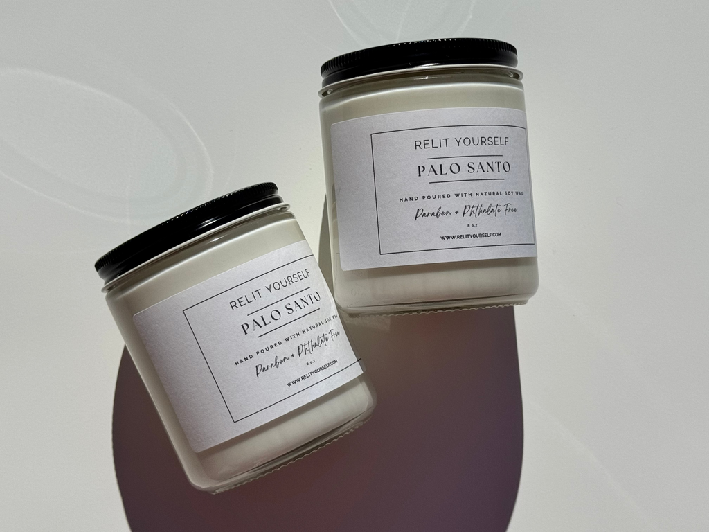 Palo Santo | Bergamot & Juniper | 8oz Scented Soy Candle - Relit Yourself Candle & Co