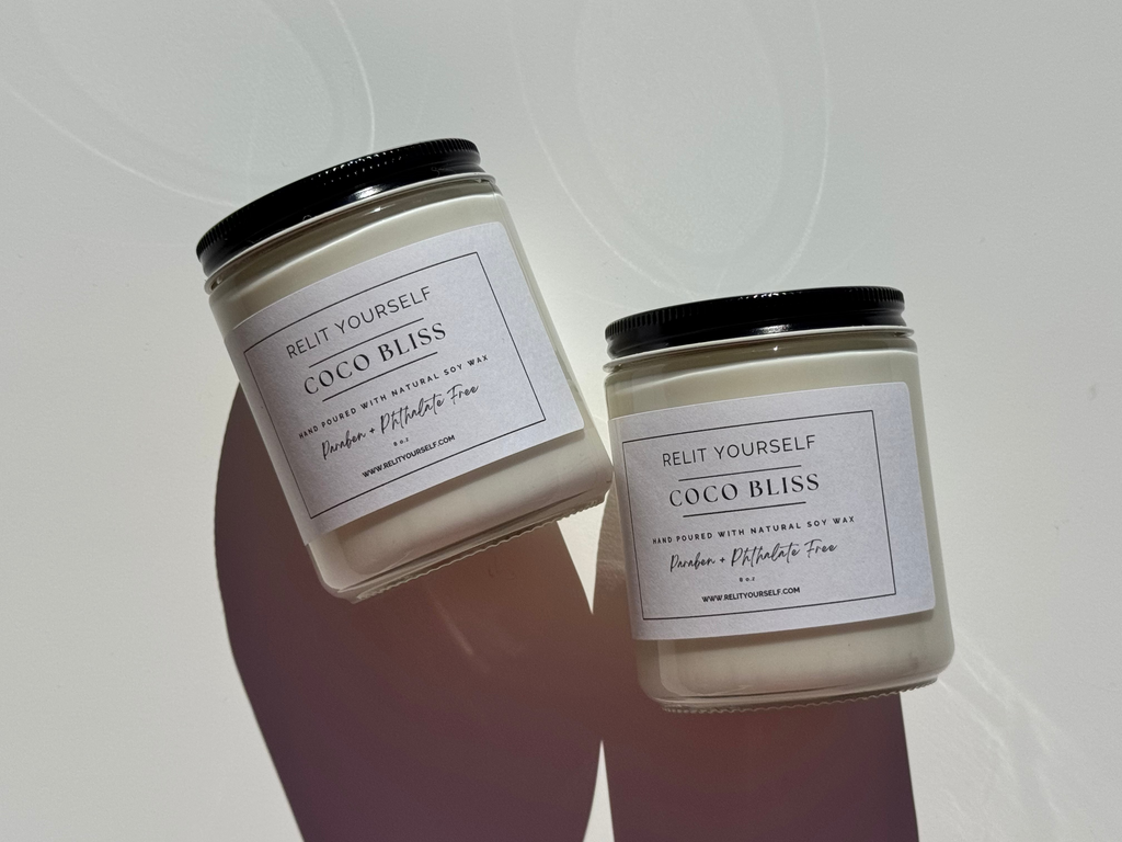 Coco Bliss | Coconut & Vanilla Sugar | 8oz Scented Soy Candle - Relit Yourself Candle & Co