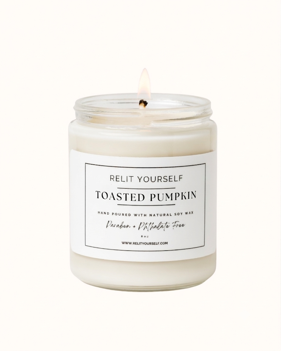 Toasted Pumpkin | White Pumpkin, Caramel & Clove | 8oz Scented Soy Candle - Relit Yourself Candle & Co
