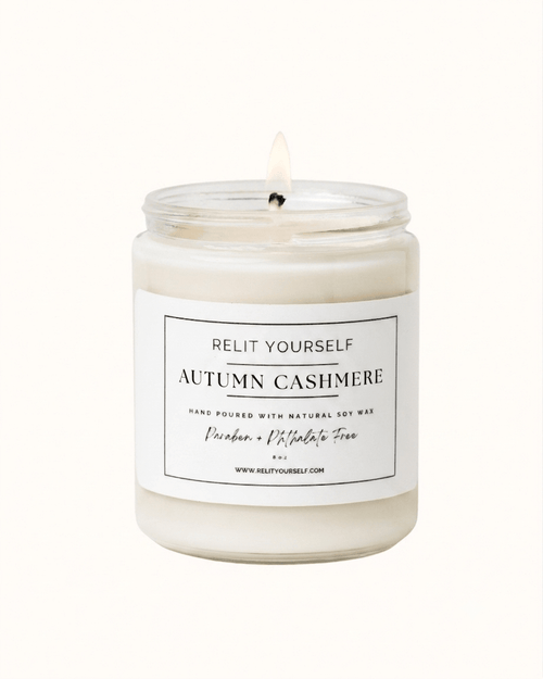 Autumn Cashmere | Pumpkin, Nutmeg & Cashmere Musk | 8oz Scented Soy Candle - Relit Yourself Candle & Co