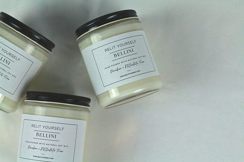 Bellini | Peach, Strawberry & Melon | 8oz Scented Soy Candle - Relit Yourself Candle & Co
