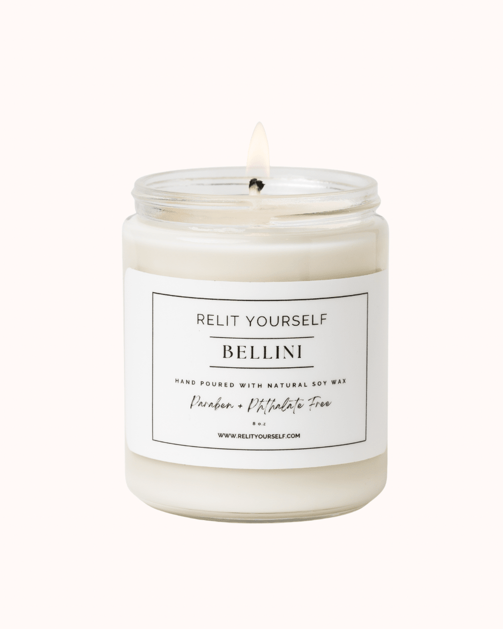 Bellini | Peach, Strawberry & Melon | 8oz Scented Soy Candle - Relit Yourself Candle & Co