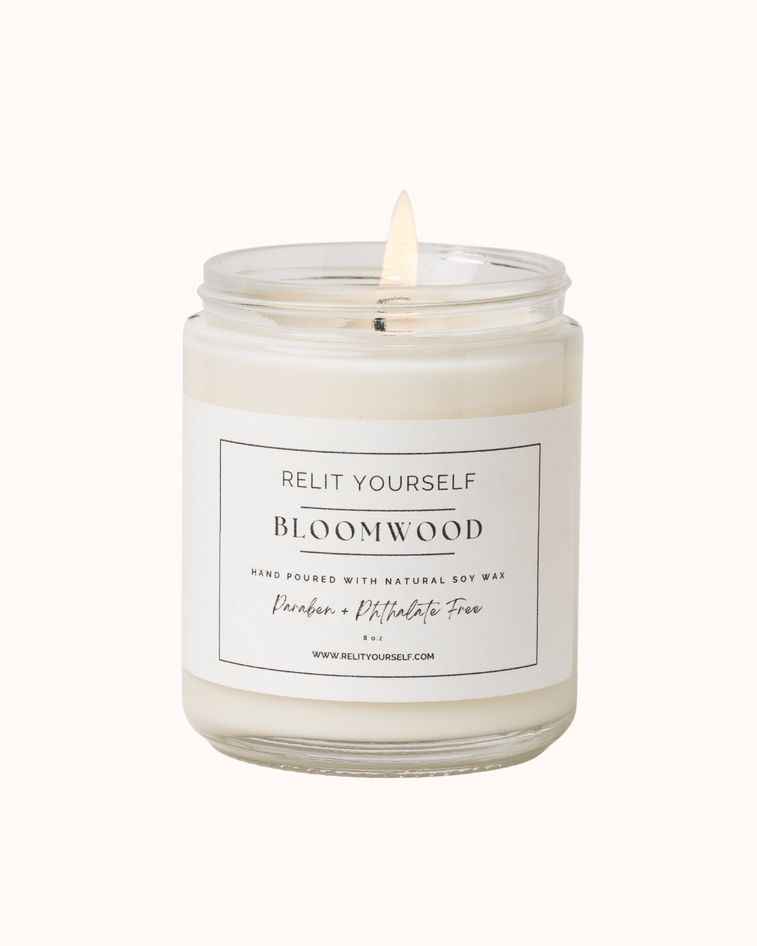 Bloomwood | Bergamot & Sandalwood | 8oz Scented Soy Candle - Relit Yourself Candle & Co