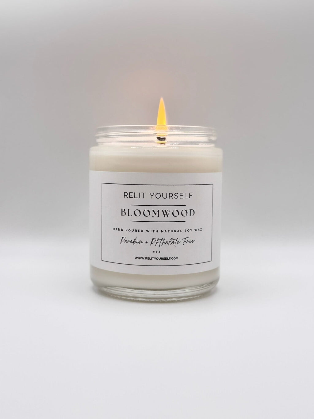 Bloomwood | Bergamot & Sandalwood | 8oz Scented Soy Candle - Relit Yourself Candle & Co