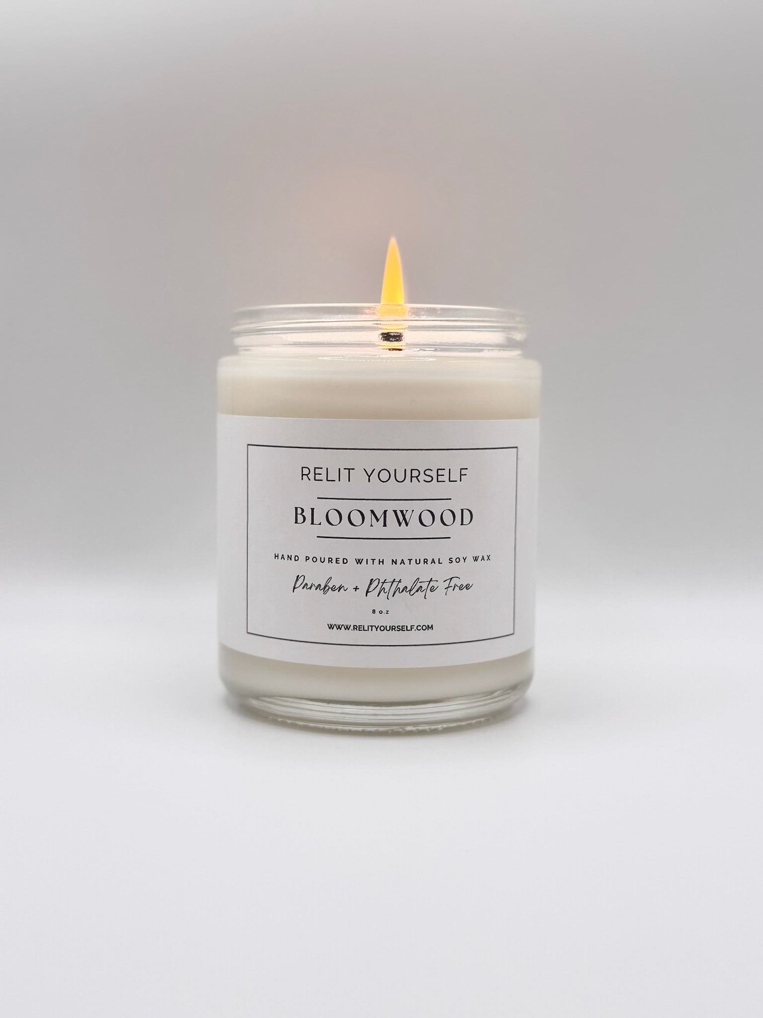 Bloomwood | Bergamot & Sandalwood | 8oz Scented Soy Candle - Relit Yourself Candle & Co