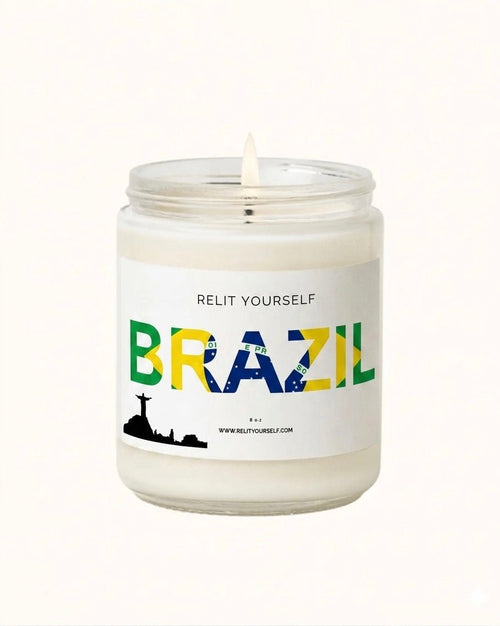 BRAZIL | Pistachio, Heliotrope & Caramel | 8oz Scented Soy Candle - Relit Yourself Candle & Co