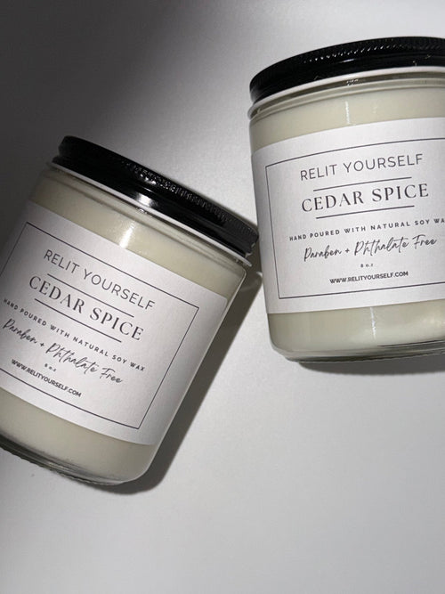 Cedar Spice | Cinnamon, Clove, & Cedar Bark | 8oz Scented Soy Candle - Relit Yourself Candle & Co