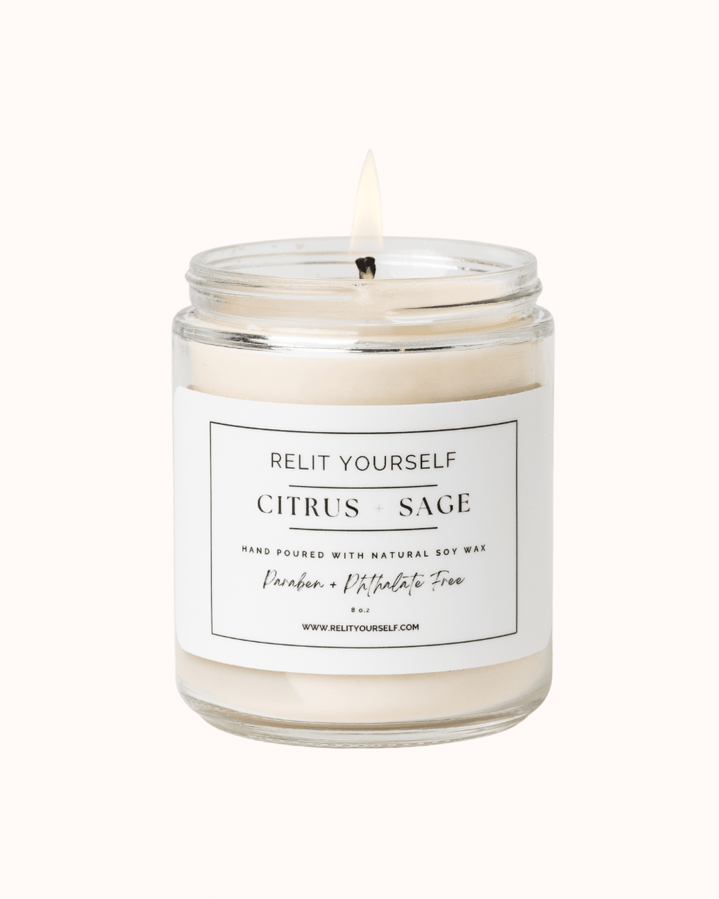 Citrus+Sage | Eucalyptus, Cedar & Musk | 8oz Scented Soy Candle - Relit Yourself Candle & Co