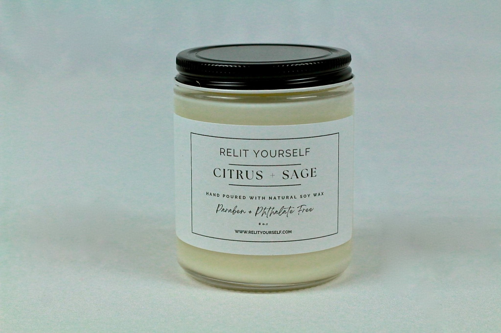 Citrus+Sage | Eucalyptus, Cedar & Musk | 8oz Scented Soy Candle - Relit Yourself Candle & Co