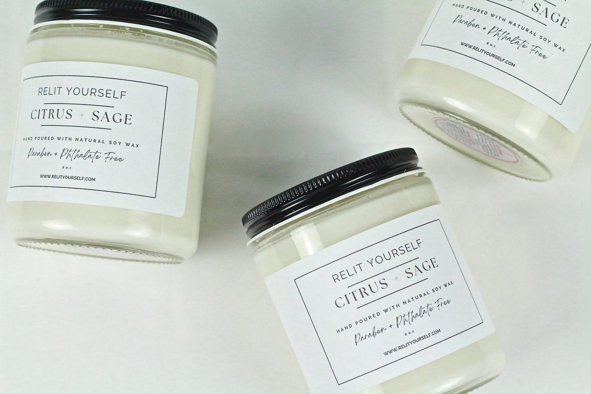 Citrus+Sage | Eucalyptus, Cedar & Musk | 8oz Scented Soy Candle - Relit Yourself Candle & Co