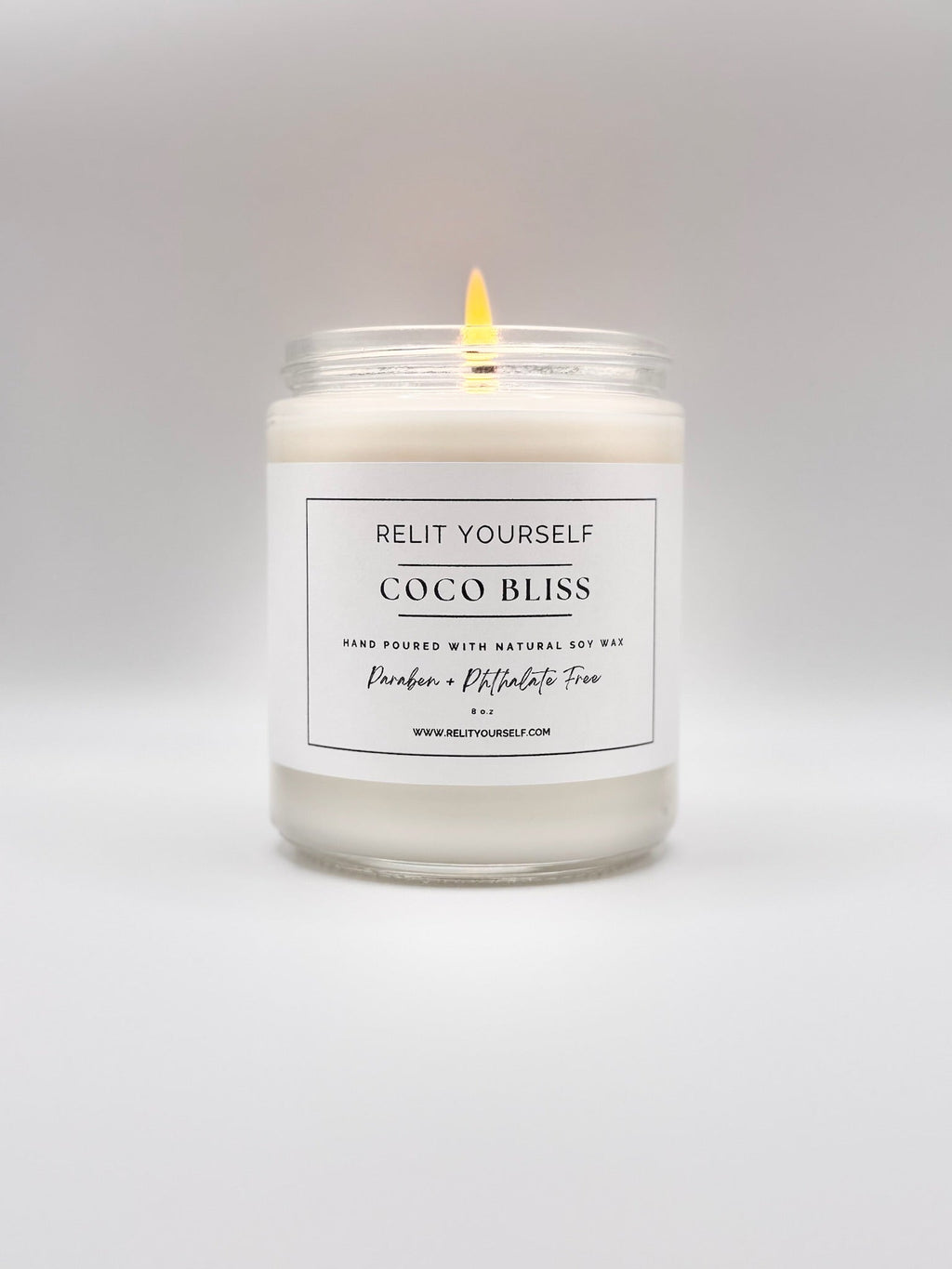 Coco Bliss | Coconut & Vanilla Sugar | 8oz Scented Soy Candle - Relit Yourself Candle & Co