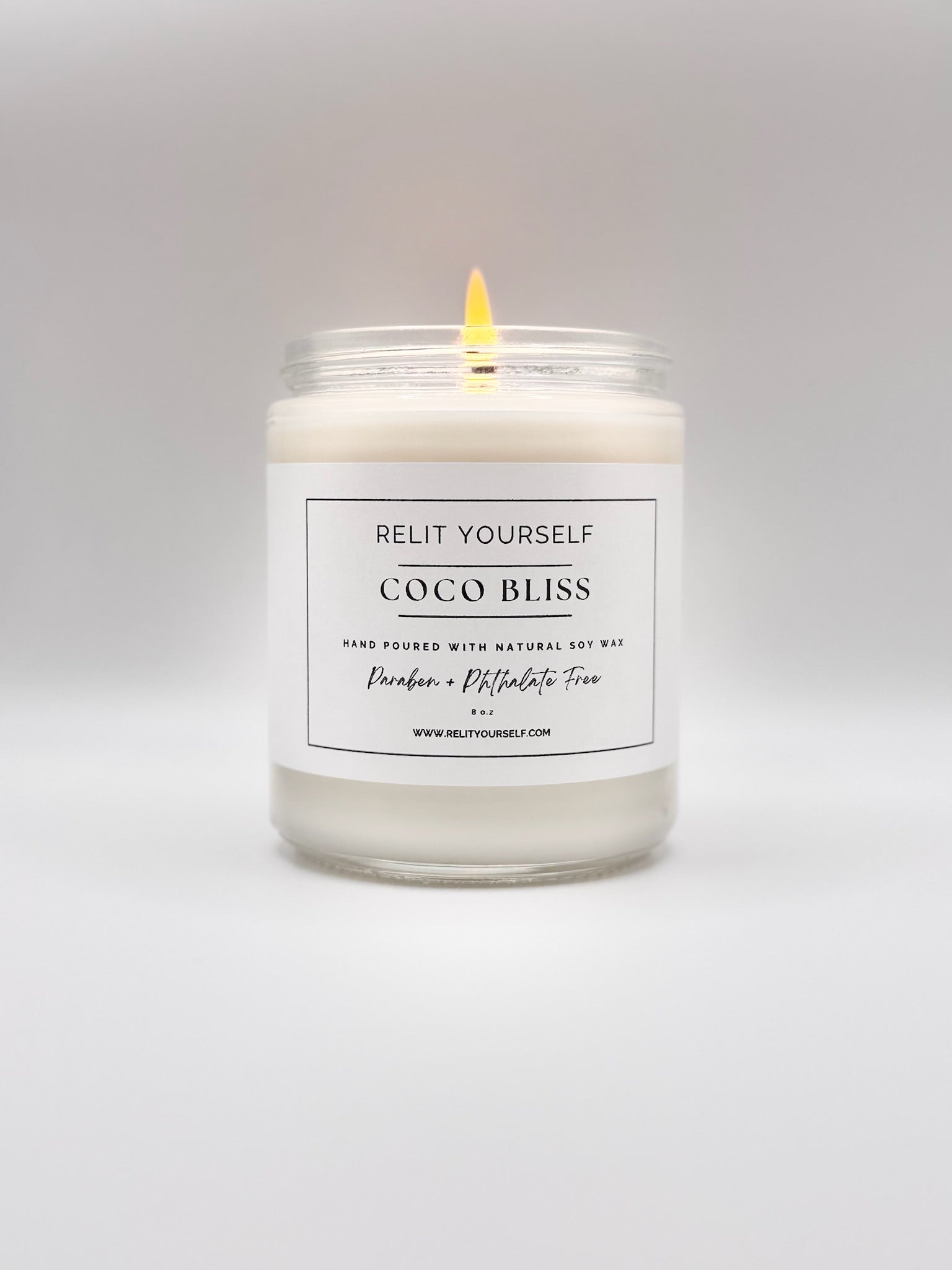 Coco Bliss | Coconut & Vanilla Sugar | 8oz Scented Soy Candle - Relit Yourself Candle & Co