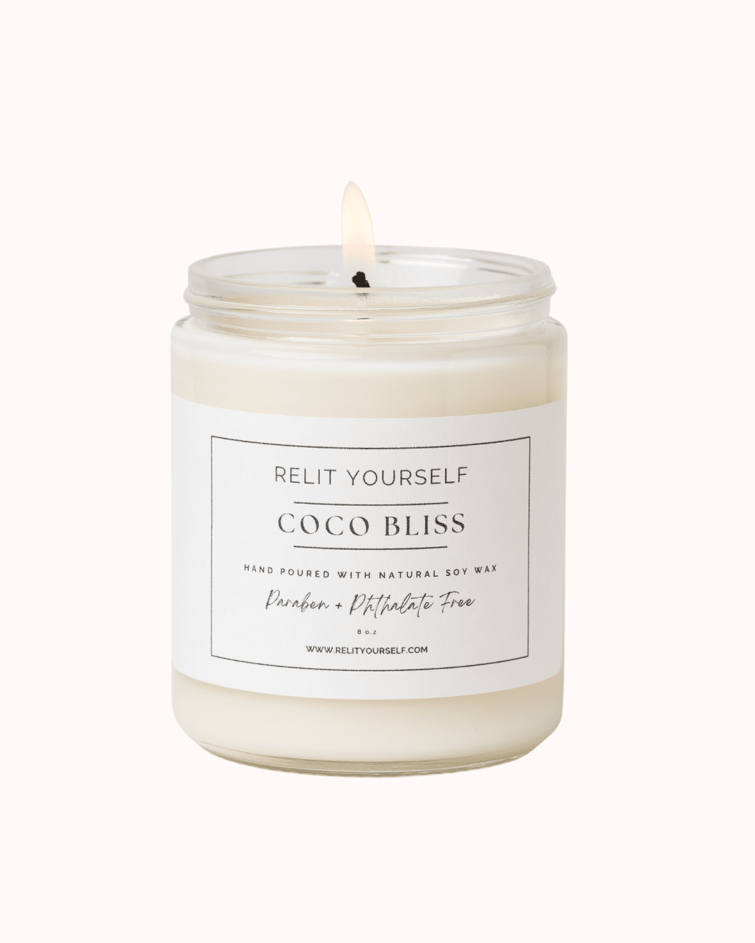 Coco Bliss | Coconut & Vanilla Sugar | 8oz Scented Soy Candle - Relit Yourself Candle & Co
