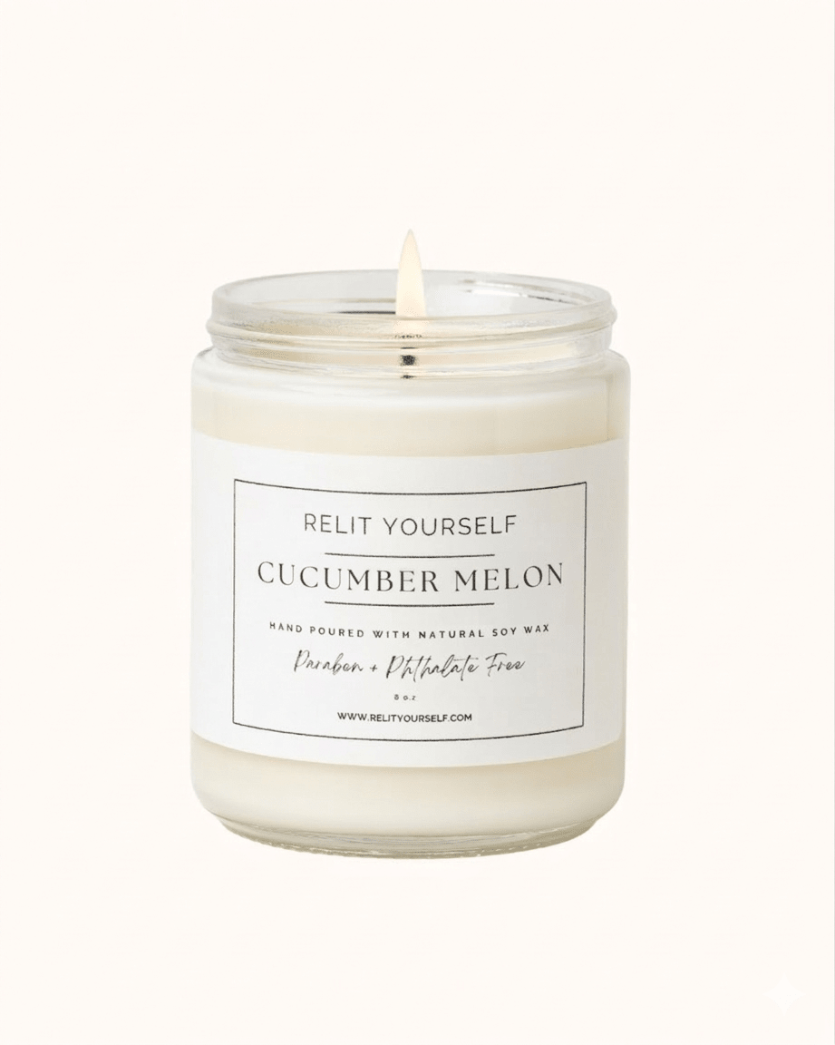 Cucumber Melon | Sweet Florals & Musk | 8oz Scented Soy Candle - Relit Yourself Candle & Co