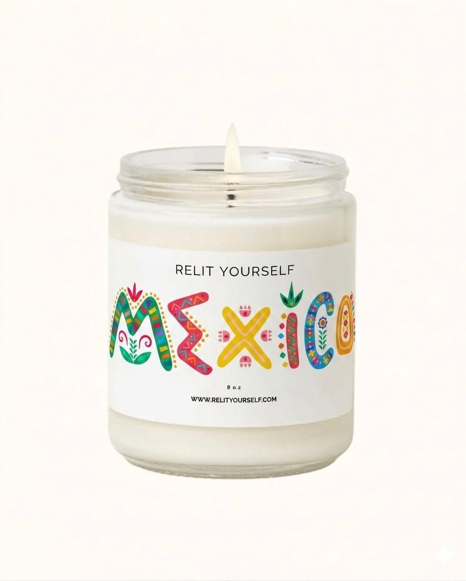 MEXICO | Oceanus, Smoke & Leather | 8oz Scented Soy Candle - Relit Yourself Candle & Co