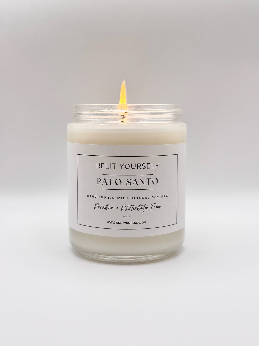 Palo Santo | Bergamot & Juniper | 8oz Scented Soy Candle - Relit Yourself Candle & Co