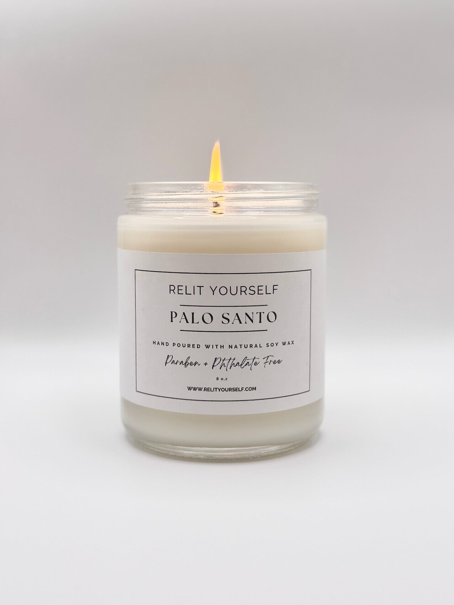 Palo Santo | Bergamot & Juniper | 8oz Scented Soy Candle - Relit Yourself Candle & Co