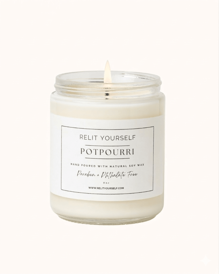 Potpourri | Rose, Geranium & Violet | 8oz Scented Soy Candle - Relit Yourself Candle & Co