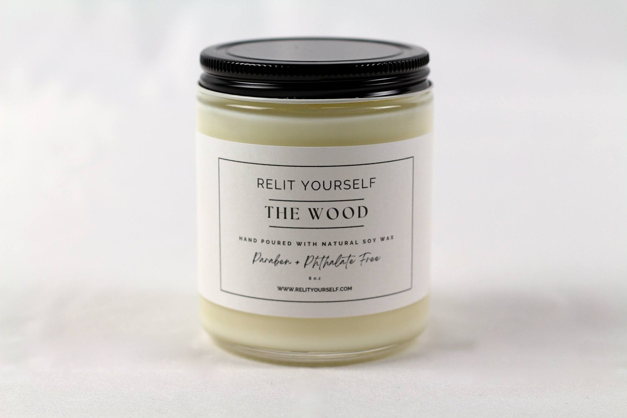 The Wood | Sandalwood, Amber & Spices | 8oz Scented Soy Candle - Relit Yourself Candle & Co
