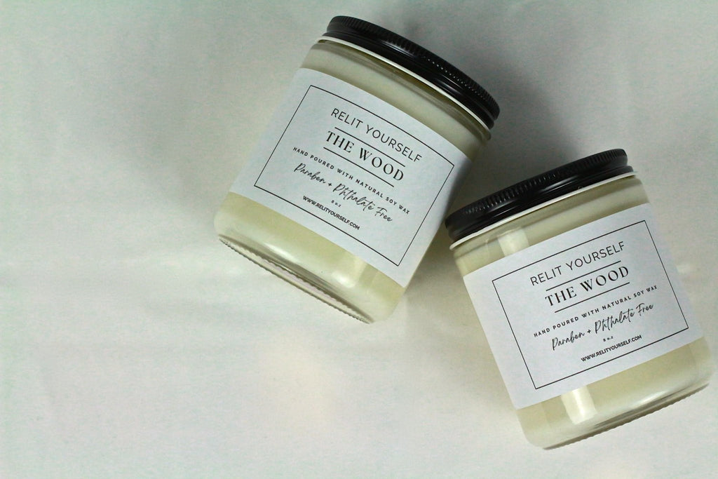 The Wood | Sandalwood, Amber & Spices | 8oz Scented Soy Candle - Relit Yourself Candle & Co