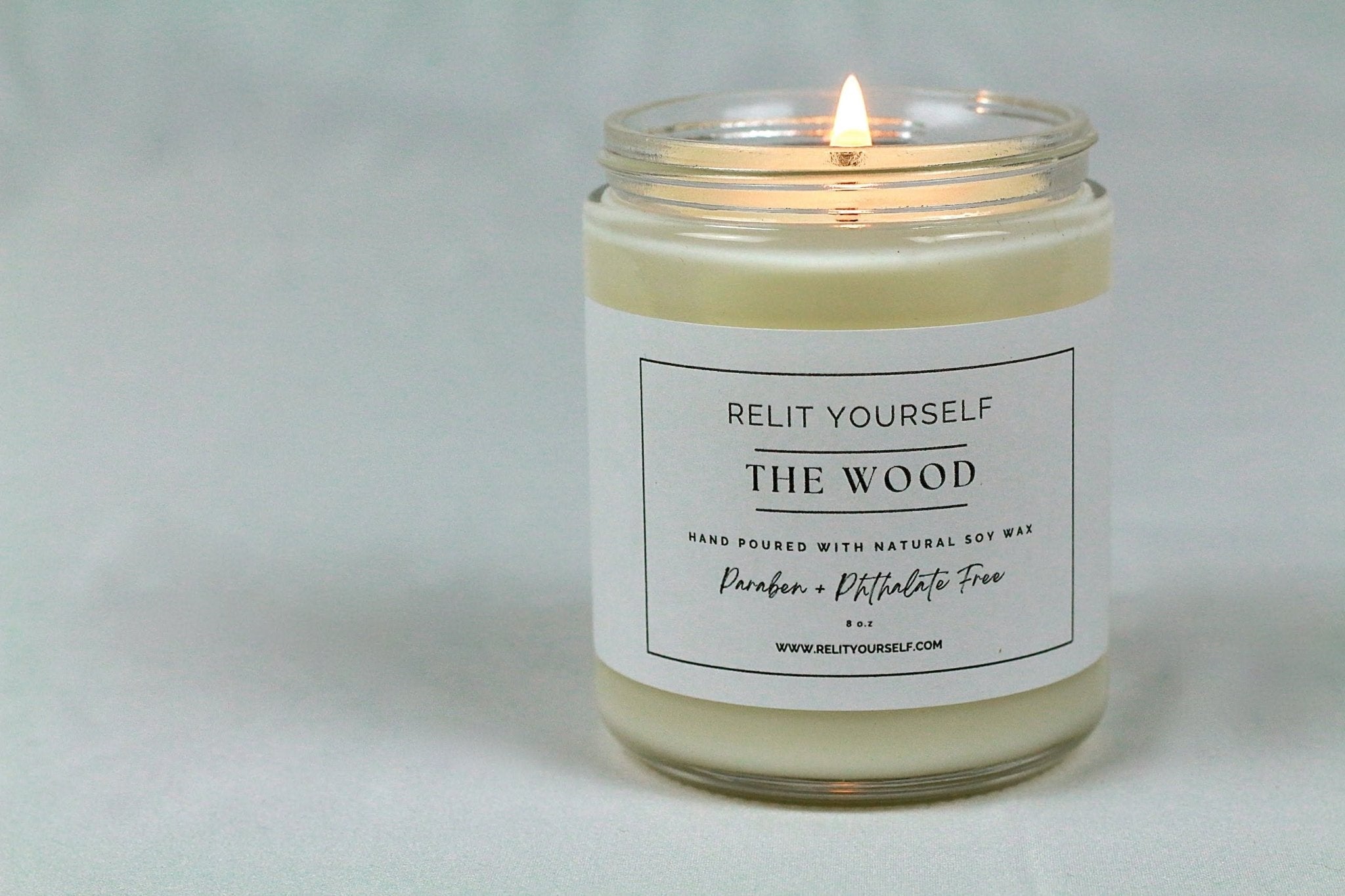 The Wood | Sandalwood, Amber & Spices | 8oz Scented Soy Candle - Relit Yourself Candle & Co