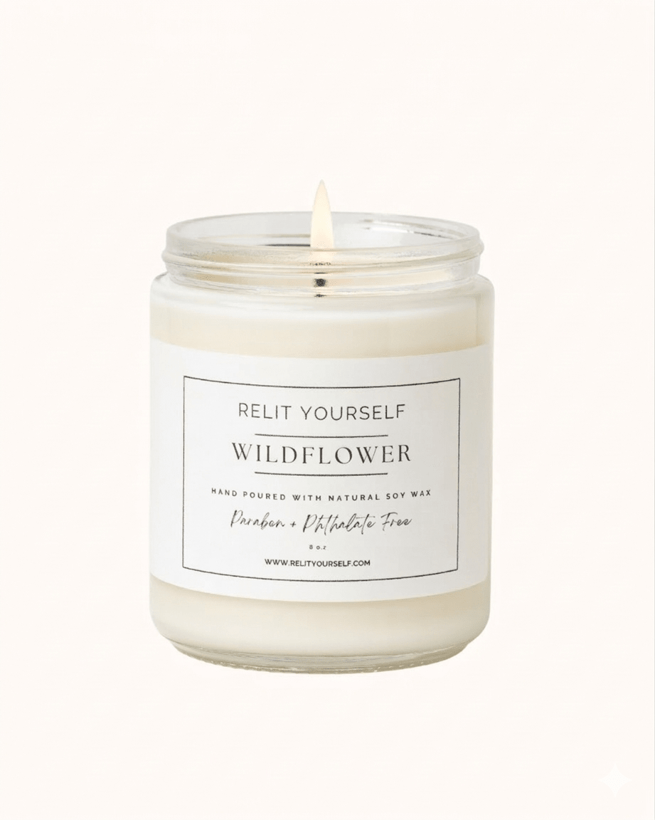 Wildflower | White Jasmine & Violet | 8oz Scented Soy Candle - Relit Yourself Candle & Co