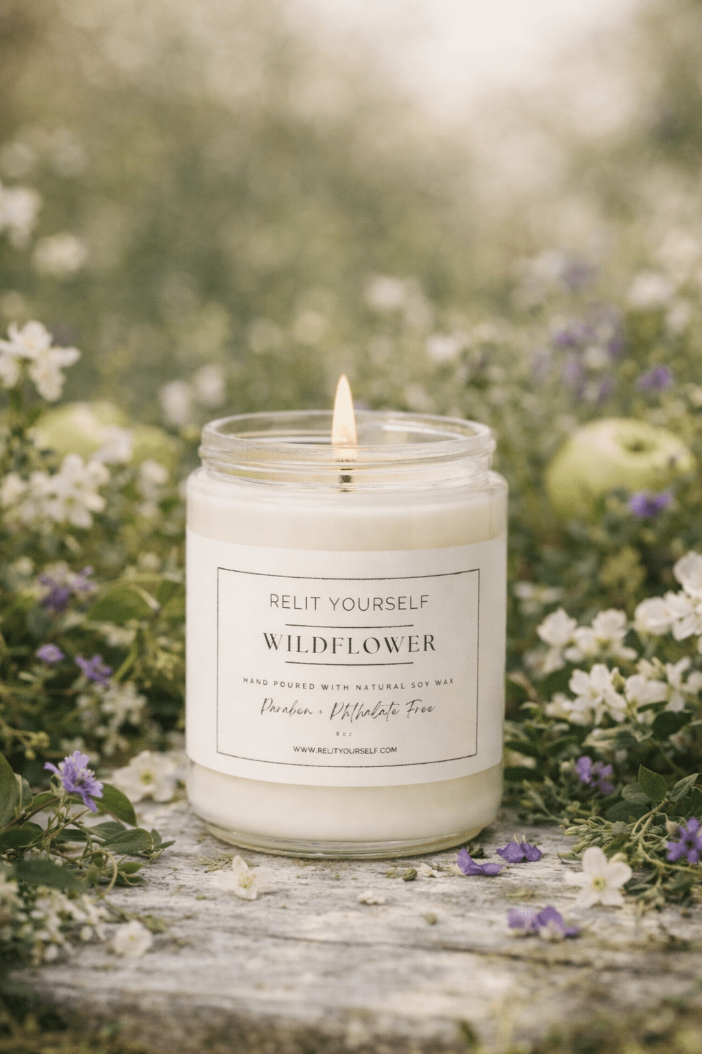 Wildflower | White Jasmine & Violet | 8oz Scented Soy Candle - Relit Yourself Candle & Co